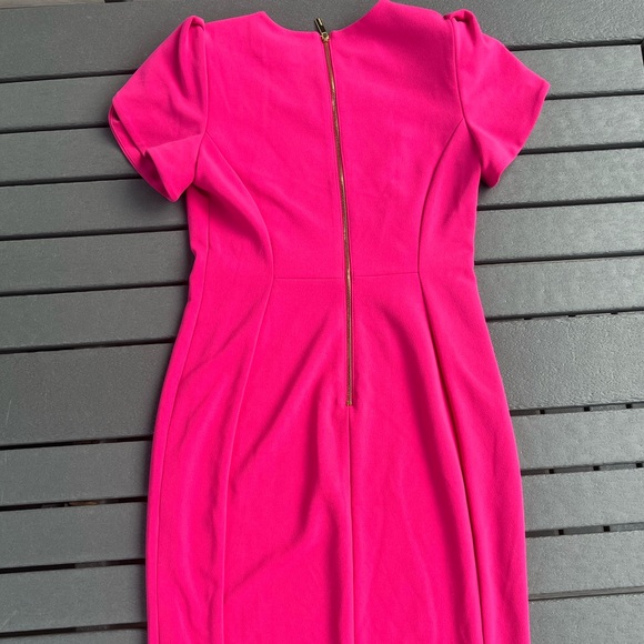Calvin Klein; Fuchsia Midi Dress; Puff Sleeves; Gold Tone Zipper; NWOT; Size 4 - Picture 7 of 8
